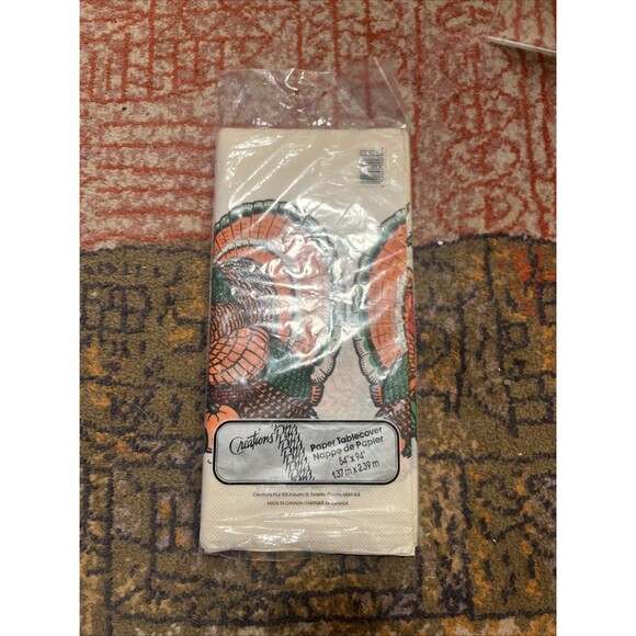 Vintage~NOS~Turkey Thanksgiving Paper Tablecloth~Creations Plus 50X94 - Picture 2 of 6
